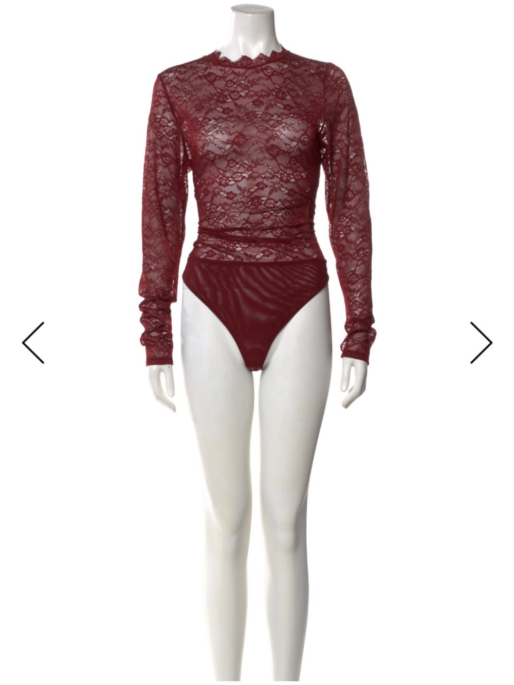 Alice + Olivia Wine Lace Long-Sleeve Bodysuit
